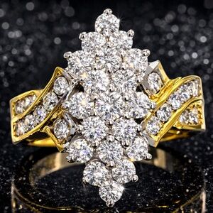 Macy’s vintage CZ diamond ladies statement cocktail wedding party ring gold 90’s